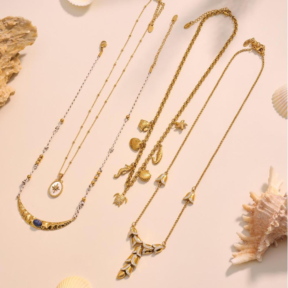 Collier Pendentif Femme Chic En Acier Inoxydable Étanche Couleur Or Avec Pierre Naturelle (1 Pièce) Image3