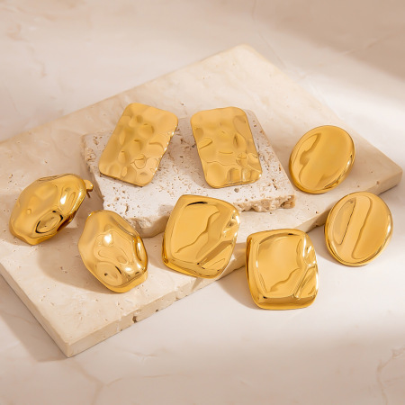 Boucles d'oreilles puces pour femme, collection Simple Series, forme irrégulière décontractée, en acier inoxydable étanche (1 paire) 2