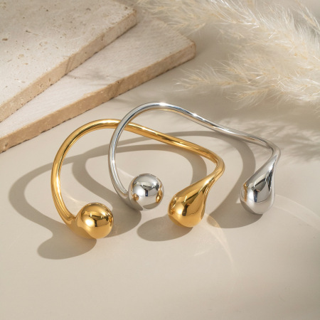 Bracelet manchette en acier inoxydable de forme irrégulière, étanche, couleur or (1 pièce) 2