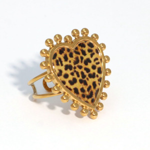 Bague Simple Et Élégante Au Quotidien, En Acier Inoxydable, Motif Léopard Et Cœur, Étanche. h5 