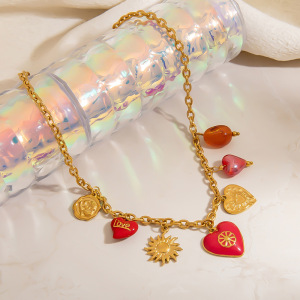Collier Pendentif Femme En Acier Inoxydable Doré, Motif Cœur, Étanche (1 Pièce) h5 Image4