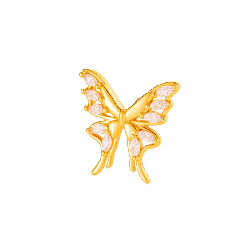 Boucle D'Oreille Piercing Papillon En Cuivre Doré Et Zircon 