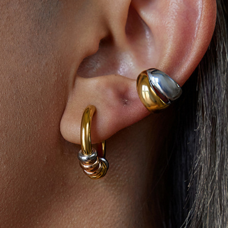 1 paire de boucles d'oreilles créoles annulaires modernes en acier inoxydable étanche couleur or pour femme
