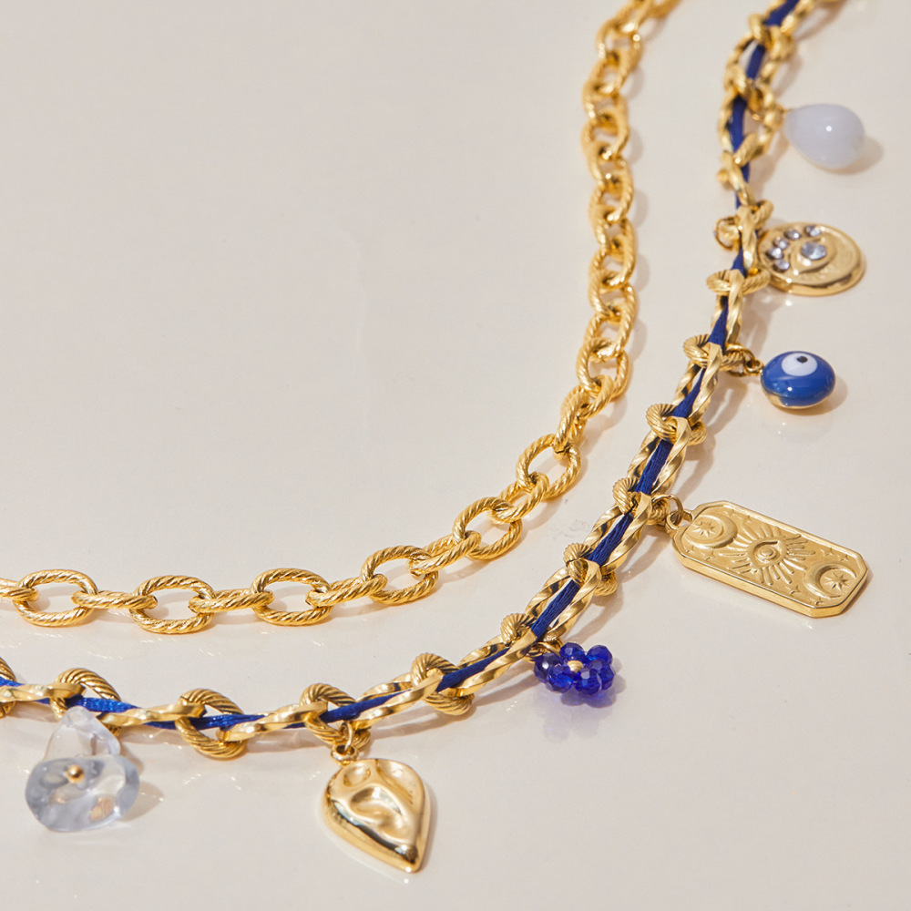 Collier Tressé Rétro Pour Femme, En Acier Inoxydable, Couleur Or, Imperméable, Avec Pendentif Tarot (1 Pièce) Image5