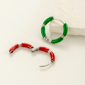Boucles D'Oreilles Créoles Colorées En Acier Inoxydable Étanche Pour Femme (1 Pièce) h5 Image3