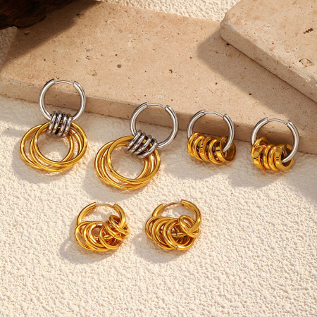 1 paire de boucles d'oreilles pendantes rondes simples en acier inoxydable étanche couleur or 2