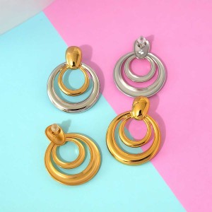 Boucles D'Oreilles Puces Simples Rondes En Acier Inoxydable Étanche Couleur Or Pour Femme (1 Paire) h5 Image4