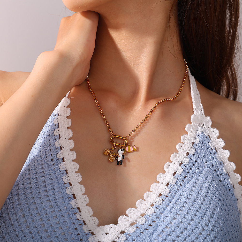 Collier Pendentif À Monter Soi-Même, En Acier Inoxydable Doré, Couleur Animal, 1 Pièce Image4