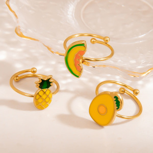 Bague Femme Simple Et Élégante En Acier Inoxydable, Imperméable, Avec Motif De Fruits Du Quotidien (1 Pièce). h5 Image3