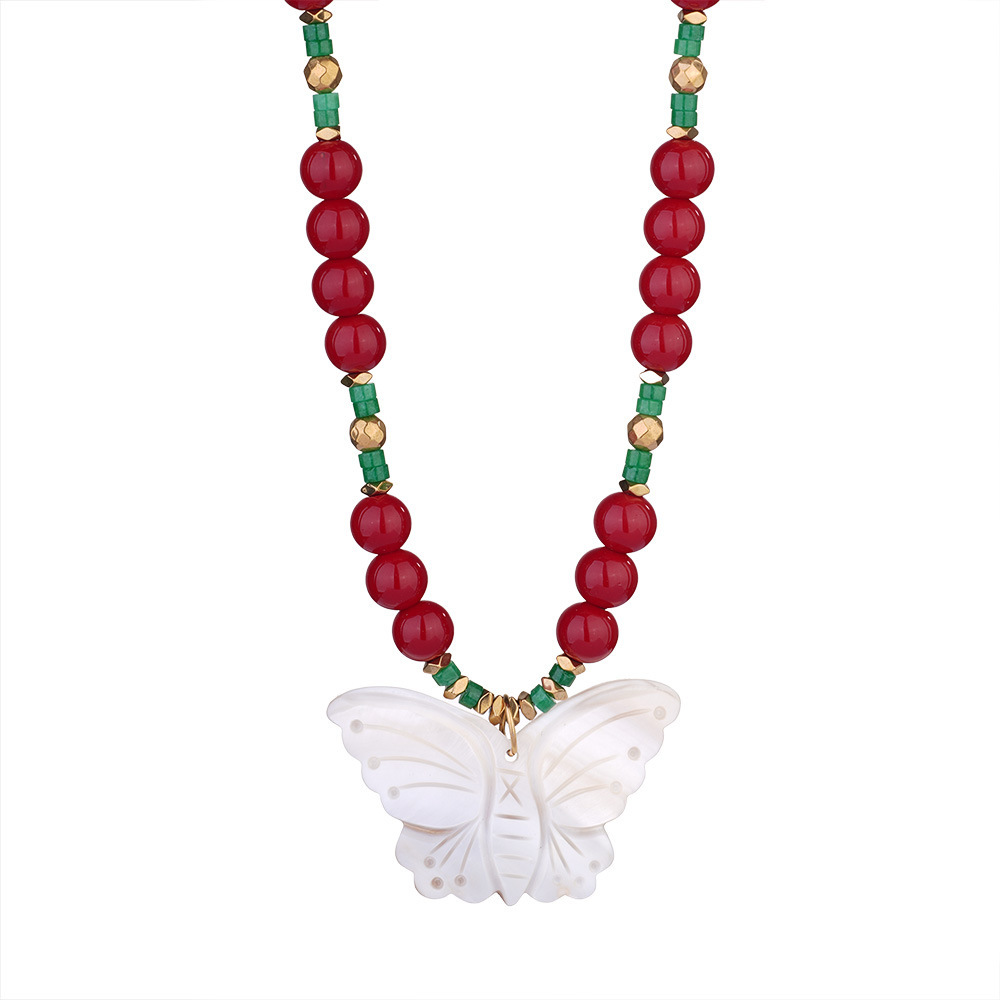 Collier De Perles Pour Femme En Pierres Naturelles Et Motif Papillon, 1 Pièce