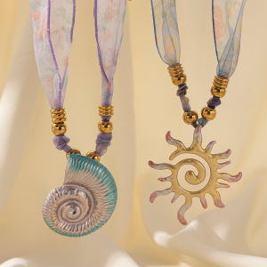Collier Pendentif Romantique En Acier Inoxydable Étanche, 1 Pièce, En Forme De Coquillage h5 Image3