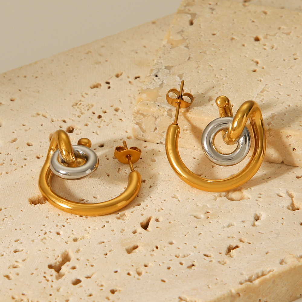 1 Paire De Boucles D'Oreilles Puces Pour Femme, En Acier Inoxydable Imperméable, Couleur Or, De Forme Irrégulière, À Porter Au Quotidien h5Image6