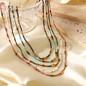 1 Paire De Colliers De Perles Simples Pour Femmes, En Acier Inoxydable Étanche, Collection Daily Beads h5 Image4