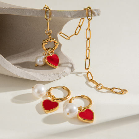 Bracelet à breloques romantique en forme de cœur, en acier inoxydable étanche, couleur or (1 pièce). 2