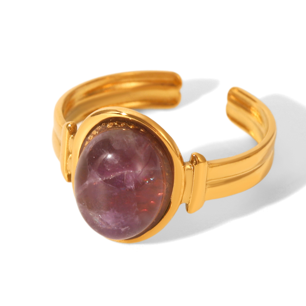 Bague Pour Femme En Acier Inoxydable Étanche Avec Pierre Naturelle, Forme Irrégulière, À Porter Au Quotidien (1 Pièce). 