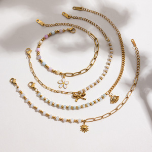 Bracelet À Breloques Pour Femme, En Acier Inoxydable Doré, Orné D'Une Fleur Délicate (1 Pièce). h5 Image8