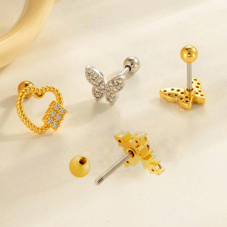Boucle d'oreille piercing en forme de cœur en cuivre doré et zircon 2