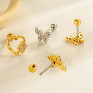 Boucle D'Oreille Piercing En Forme De Cœur En Cuivre Doré Et Zircon h5 Image3