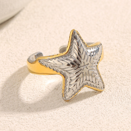 Bague tendance moderne en acier inoxydable multicolore à motif étoile (1 pièce)
