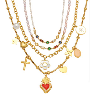 Collier Pendentif Élégant Pour Femme, En Acier Inoxydable, Imperméable, Orné De Perles De Zircon Et D'Une Fleur (1 Pièce) h5 Image8