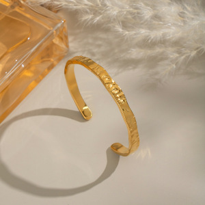 Bracelet Jonc Étanche En Acier Inoxydable Doré, Motif Marteau (1 Pièce) h5 Image2