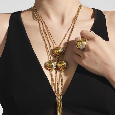 Ensemble de bijoux pour femmes en acier inoxydable doré, orné d'un zircon et d'un demi-cercle (1 pièce).