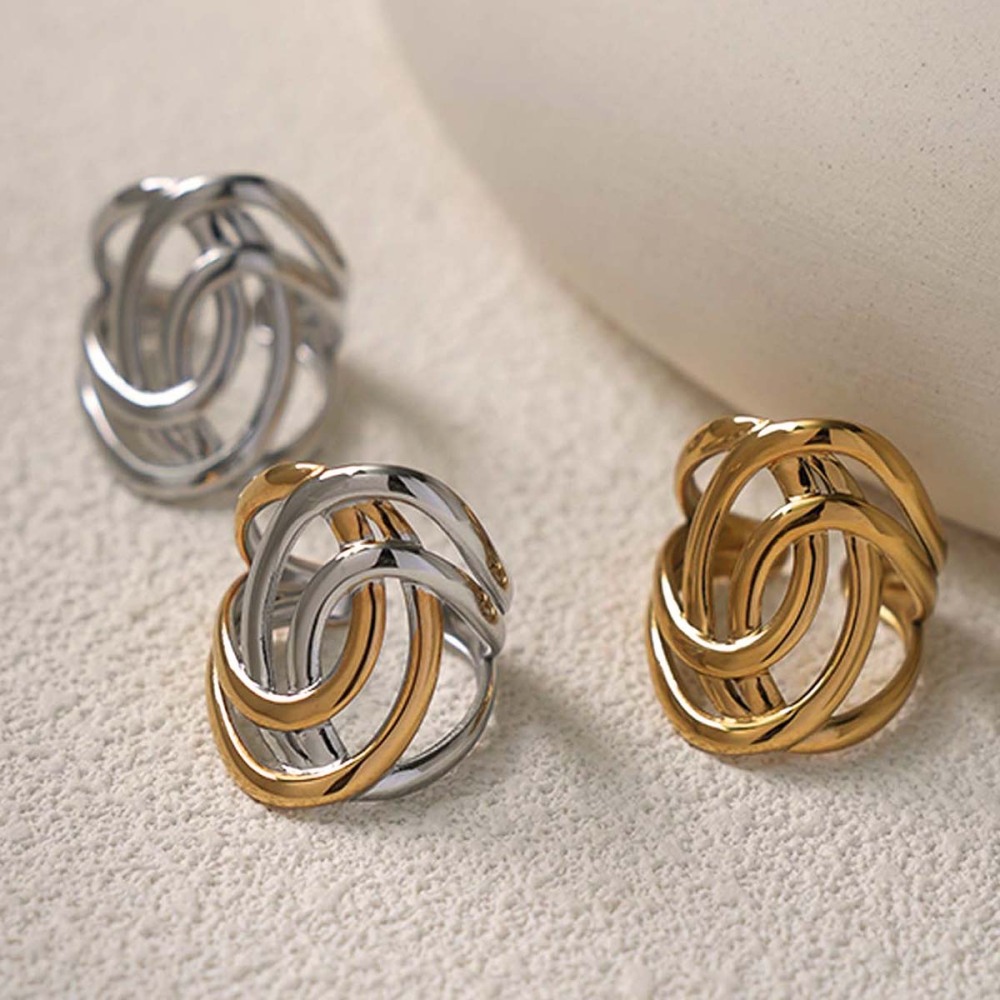Bague Simple Et Décontractée En Acier Inoxydable De Forme Irrégulière, Couleur Or Image3