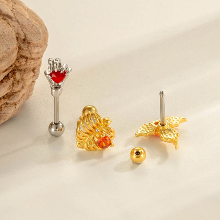 Boucle d'oreille piercing en forme de cœur en cuivre doré et zircon 2