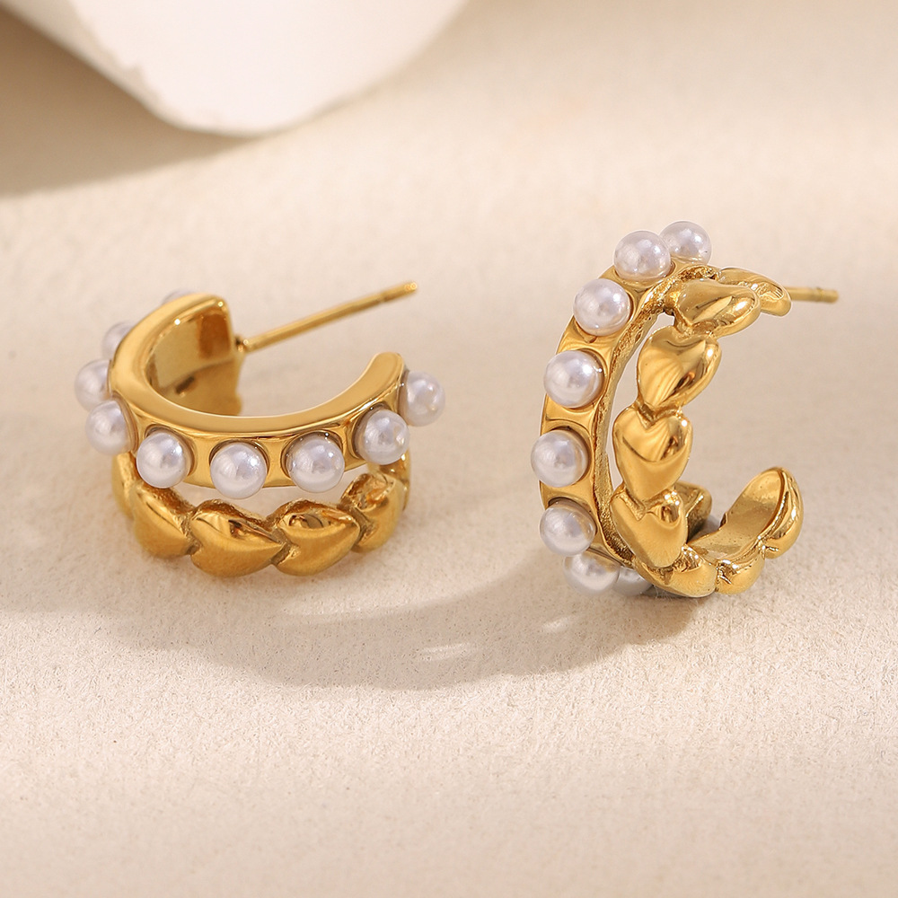 1 Paire De Boucles D'Oreilles Créoles En Acier Inoxydable Doré, Étanches, En Forme De Cœur Image4