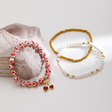 Bracelet en perles pour femme, 1 pièce, en céramique, couleur or, motif fleur douce 2