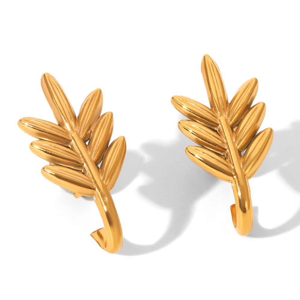 1 Paire De Boucles D'Oreilles Puces Pour Femme, En Acier Inoxydable Imperméable, Motif Plante Simple