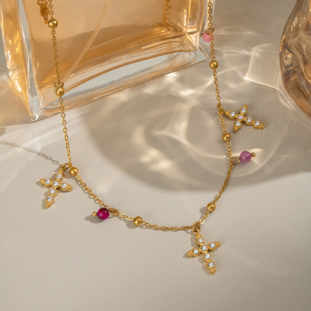 Collier avec pendentif en forme de croix en acier inoxydable pour femme, luxueux et élégant, 1 pièce