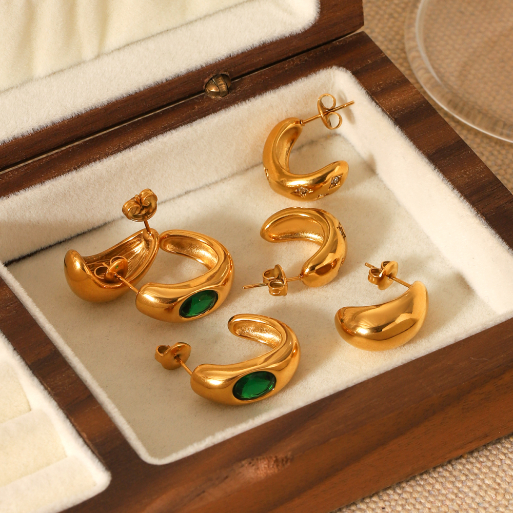 Boucles D'Oreilles Puces Pour Femme, En Acier Inoxydable Doré, Imperméables, De Forme Irrégulière Et Serties De Zircon. Image4