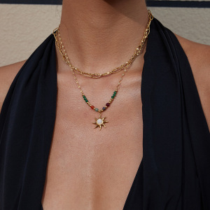 Collier Pendentif Femme Rétro Soleil En Acier Inoxydable Étanche Couleur Or (1 Pièce) h5 Image3