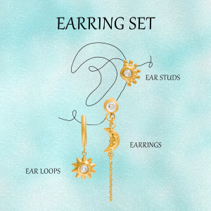 1 Paire De Boucles D'Oreilles Élégantes Soleil Et Lune En Acier Inoxydable Étanche Couleur Or De La Série Classique h5 Image8