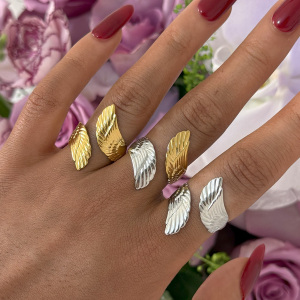 Bague Femme Simple Series Natural Wings En Acier Inoxydable Étanche (1 Pièce) h5 Image2