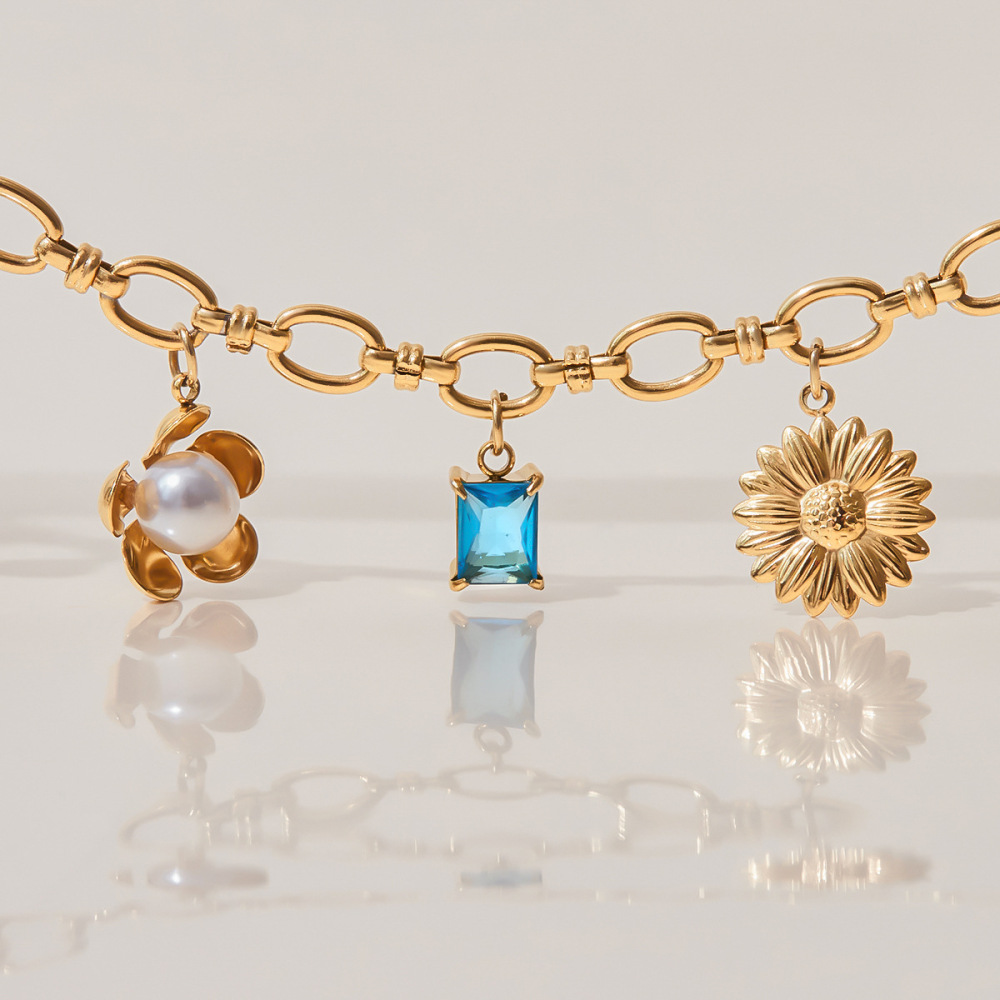 Bracelet À Breloques Rétro Rectangulaire En Acier Inoxydable, Étanche, Couleur Or, Pour Femme (1 Pièce) Image7