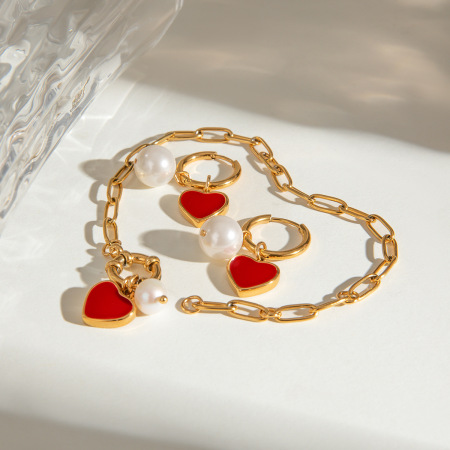 Bracelet à breloques romantique en forme de cœur, en acier inoxydable étanche, couleur or (1 pièce).