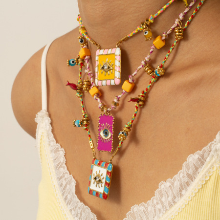 Collier tressé pour femme, 1 pièce, en acier inoxydable imperméable, couleur or, orné d'un œil de diable. 2