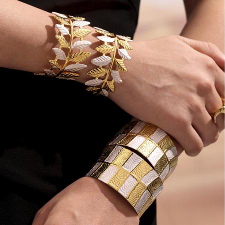 Bracelet élégant en acier inoxydable imperméable à motif feuille, 1 pièce, couleurs assorties, pour femme