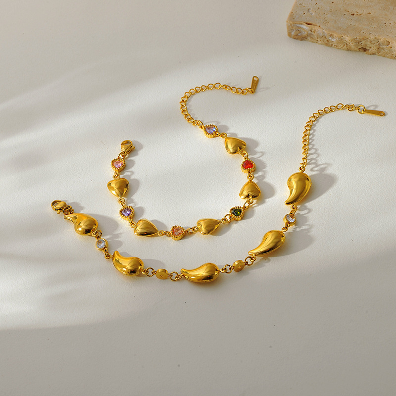 Bracelet À Breloques En Acier Inoxydable Doré, Étanche, En Forme De Cœur (1 Pièce) h5Image4