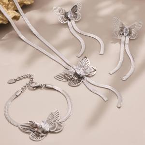 Ensemble De Bijoux Pour Femme 1 Pièce, Motif Papillon Romantique, En Acier Inoxydable Étanche Couleur Or h5 Image6