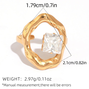 Bague Simple En Acier Inoxydable Pour Femme, Forme Irrégulière, Sertie De Pierres Précieuses, 1 Pièce h5 Image2