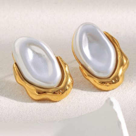 Bague simple et élégante en acier inoxydable pour femme, forme irrégulière, sertie de pierres précieuses 2