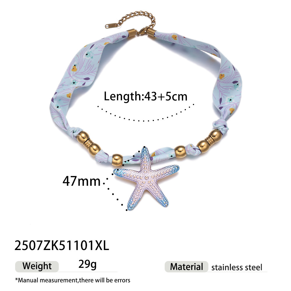 Collier Pendentif En Acier Inoxydable Doré, Style Coquillage Et Étoile De Mer (1 Pièce) 