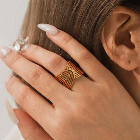 Bague tendance en acier inoxydable doré, étanche, collection Simple Series Daily Plant (1 pièce).