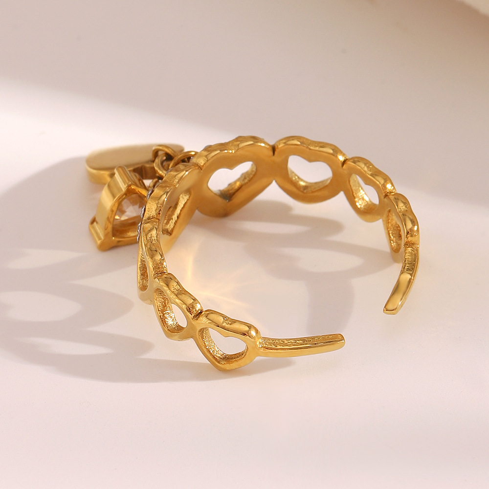 Bague Tendance En Acier Inoxydable Doré, Étanche, Avec Zircon En Forme De Cœur Image5