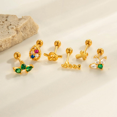 Boucles d'oreilles piercing exquises en forme de papillon, couleur cuivre et or, zircone, pour femme, 1 pièce