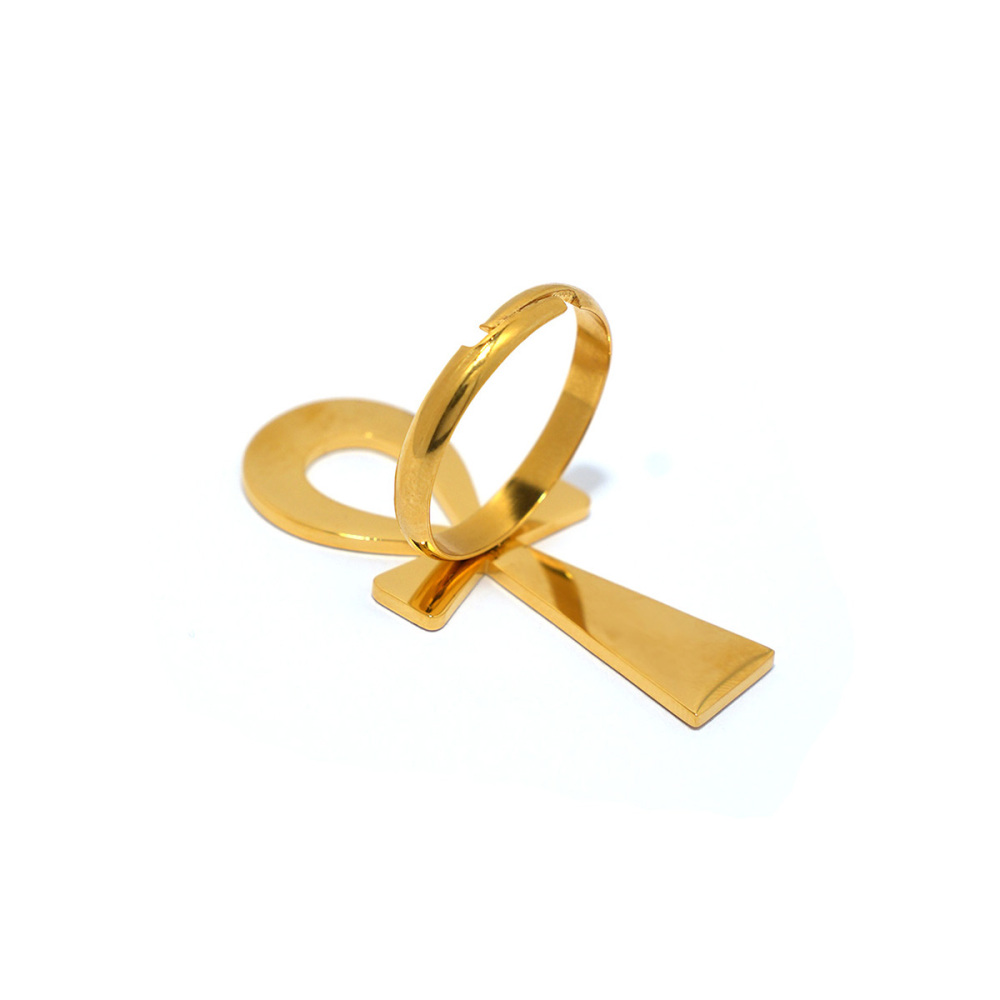 Bague Tendance Simple Et Décontractée En Forme De Croix, En Acier Inoxydable Étanche Couleur Or (1 Pièce). 