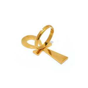 Bague Tendance Simple Et Décontractée En Forme De Croix, En Acier Inoxydable Étanche Couleur Or (1 Pièce). h5 